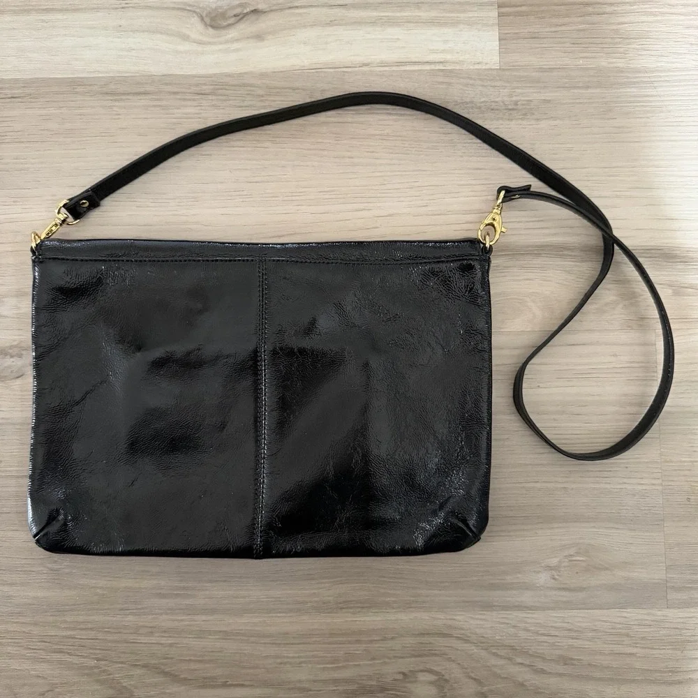 Vintage HOBO International Black‎ Patent Leather Clutch Bag Purse Shoulder Strap